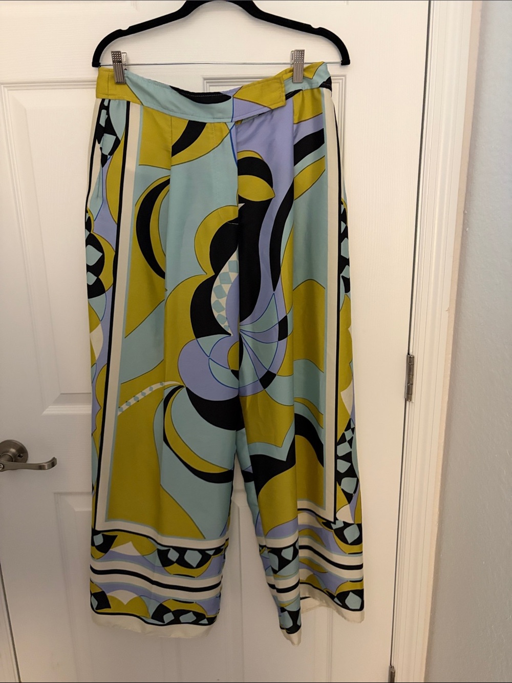 Zara Chartreuse, Aqua & Lavender Wide-Leg Printed Palazzo Pants